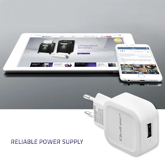 QOLTEC 50193 AC adapter for Išmanusis telefonas / Planšetė 12W 5V 2.4A USB baltas