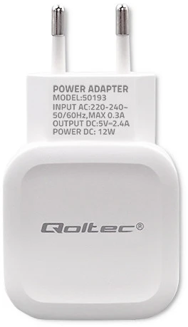 QOLTEC 50193 AC adapter for Išmanusis telefonas / Planšetė 12W 5V 2.4A USB baltas