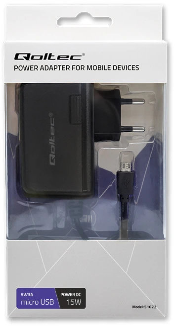 QOLTEC 51022 įkroviklis 15W 5V 3A microUSB