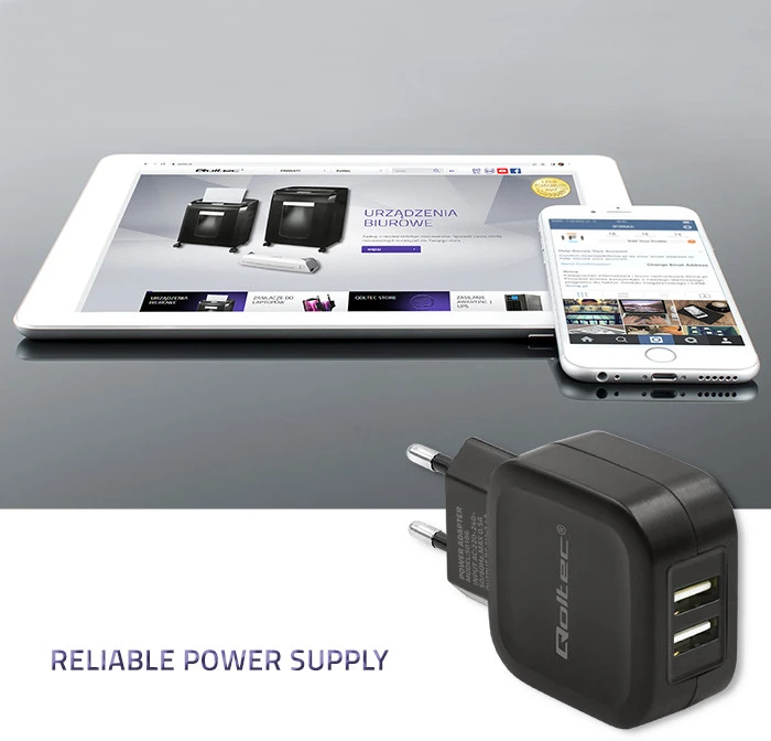 QOLTEC 50186 kintamosios srovės adapteris 17W 5V 3,4A 2xUSB