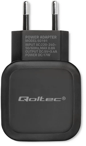 QOLTEC 50191 kintamosios srovės adapteris 17W 5V 3.4A 3xUSB