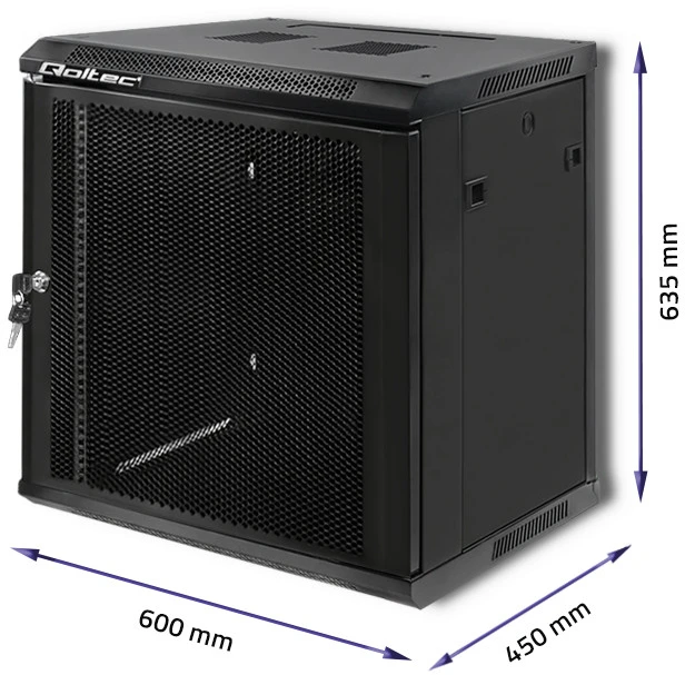 QOLTEC 54488 RACK spintelė 19 colių 12U 450 x 600 x 635 perforuotos durys