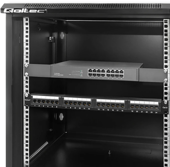 QOLTEC 54488 RACK spintelė 19 colių 12U 450 x 600 x 635 perforuotos durys