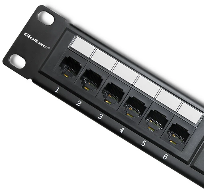 QOLTEC 54475 Patch panel RACK 24 jungtys kat.5E UTP Juodas