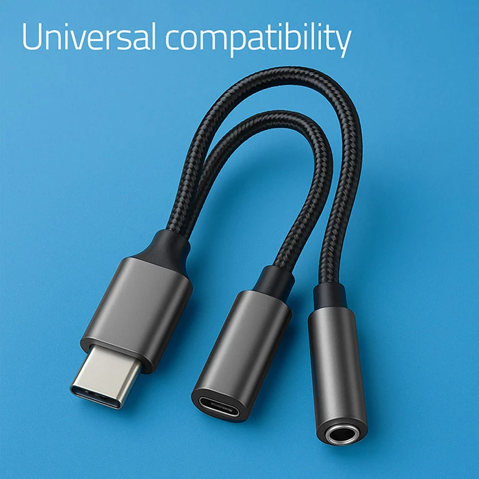 Qoltec 2in1 USB-C adapteris PD 15W 10cm aliuminis