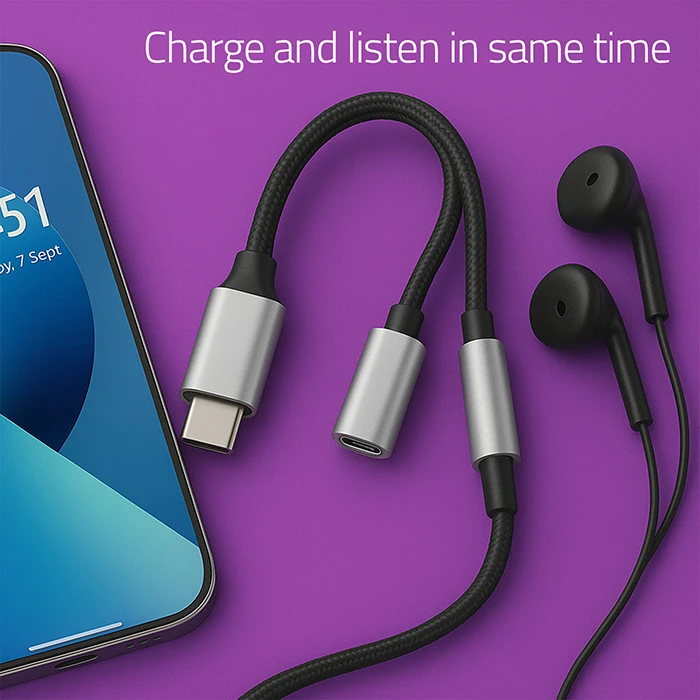 Qoltec 2in1 USB-C adapteris PD 15W 10cm aliuminis