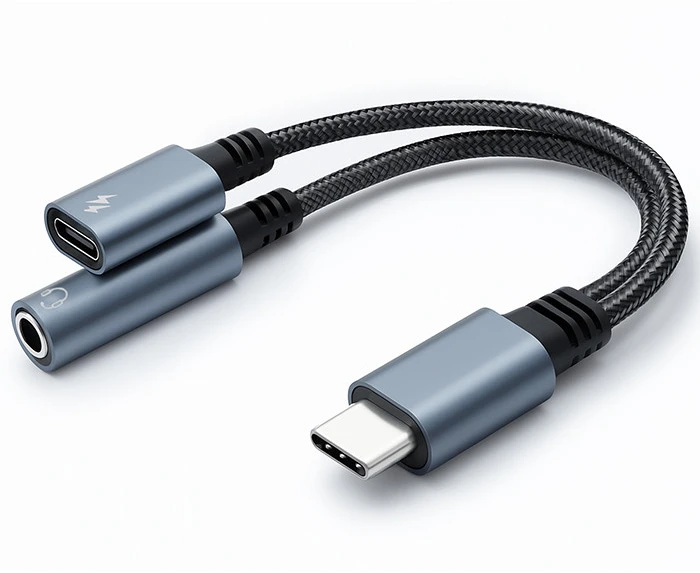 Qoltec 2in1 USB-C adapteris PD 15W 10cm aliuminis