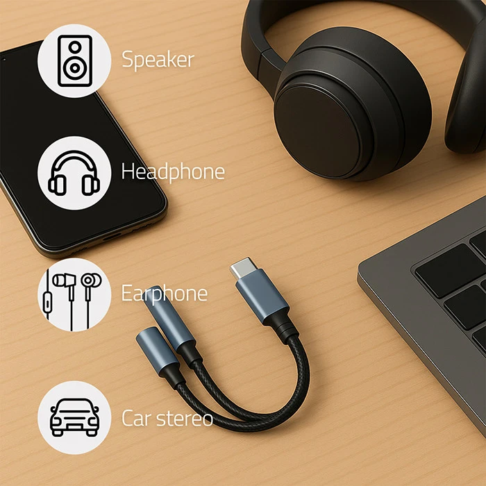 Qoltec 2in1 USB-C adapteris PD 15W 10cm aliuminis