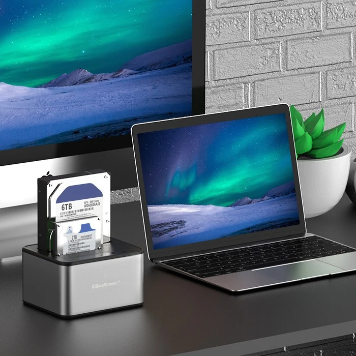 QOLTEC 50316 2x HDD / SSD prijungimo stotelė 2,5 / 3,5 colio SATA USB 3.0 klonavimas