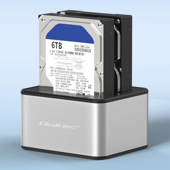 QOLTEC 50316 2x HDD / SSD prijungimo stotelė 2,5 / 3,5 colio SATA USB 3.0 klonavimas