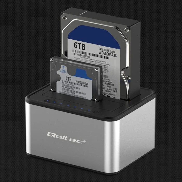 QOLTEC 50316 2x HDD / SSD prijungimo stotelė 2,5 / 3,5 colio SATA USB 3.0 klonavimas