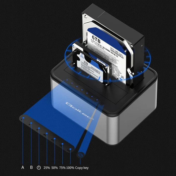 QOLTEC 50316 2x HDD / SSD prijungimo stotelė 2,5 / 3,5 colio SATA USB 3.0 klonavimas