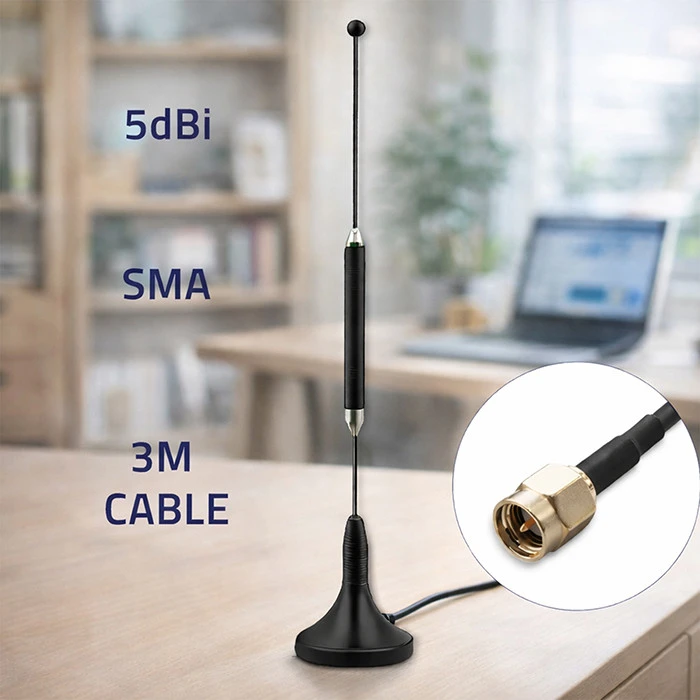 4G LTE 600-2700MHz antena su magnetiniu pagrindu - 5dBi - SMA - vidinė - Qoltec 57059