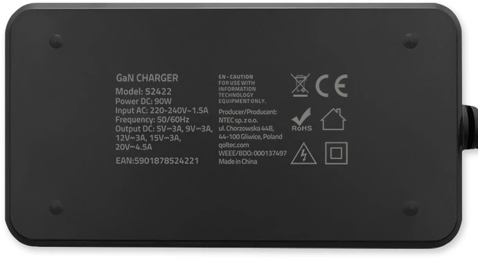 Įkroviklis nešiojamam kompiuteriui Qoltec 52422 90W 5-20V 4.5A