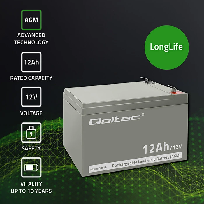 QOLTEC AGM baterija 12V 12Ah