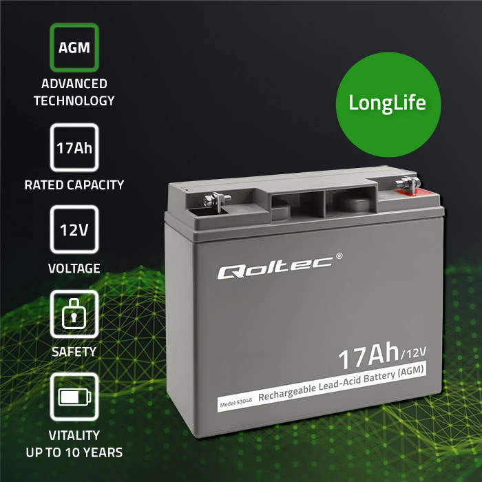 QOLTEC 53046 Qoltec Baterija AGM 12V 17Ah maks.255A