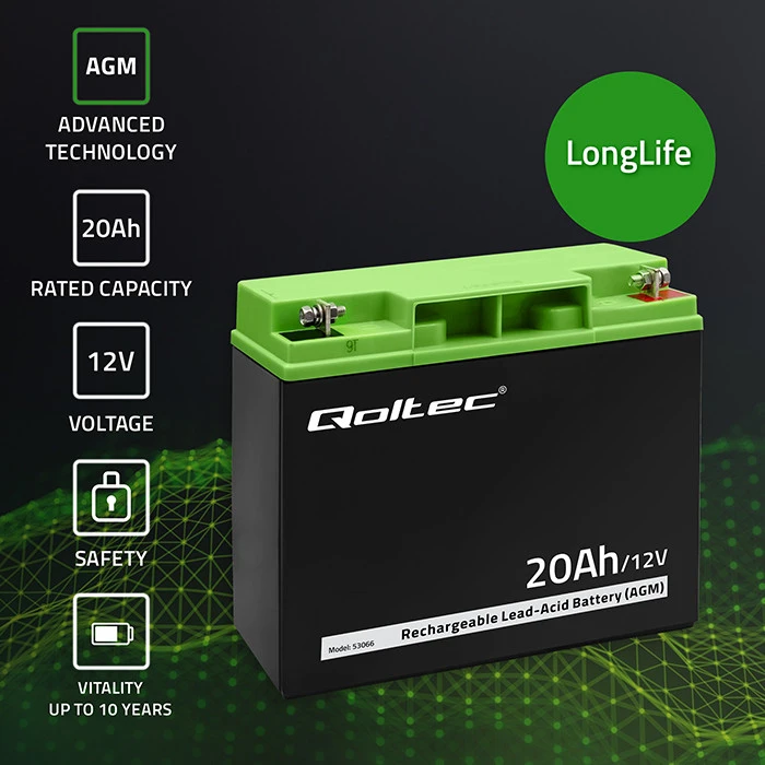 QOLTEC 53066 AGM baterija 12V 20Ah maks. 300A