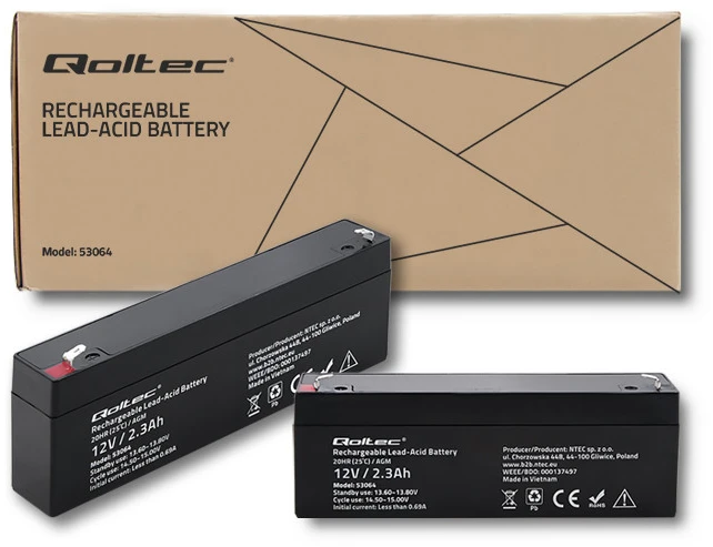 QOLTEC 53064 AGM baterija 12V 2,3Ah maks. 34,5A