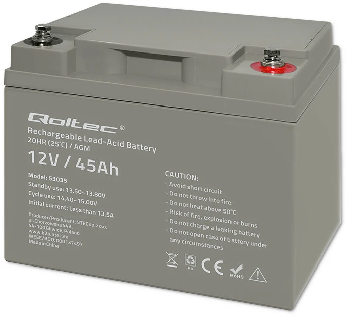 QOLTEC 53035 Qoltec Baterija AGM 12V 45Ah max.13.5A