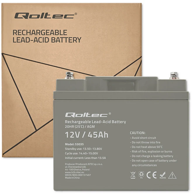 QOLTEC 53035 Qoltec Baterija AGM 12V 45Ah max.13.5A
