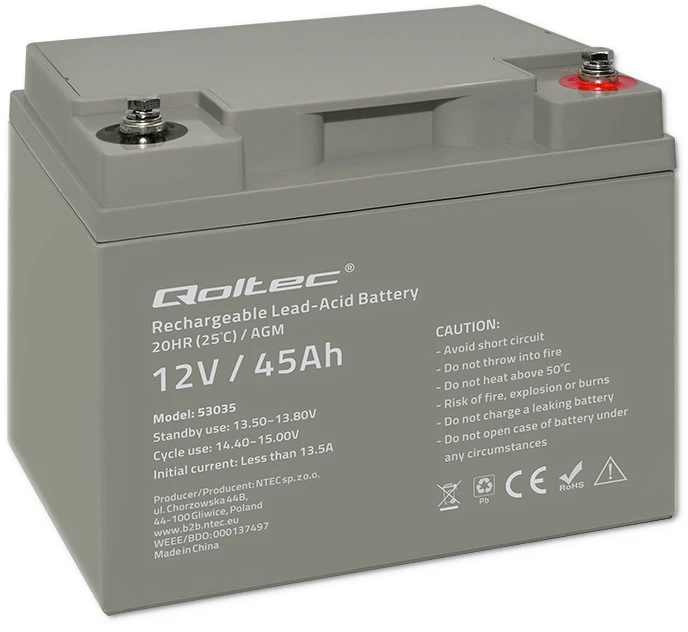 QOLTEC 53035 Qoltec Baterija AGM 12V 45Ah max.13.5A