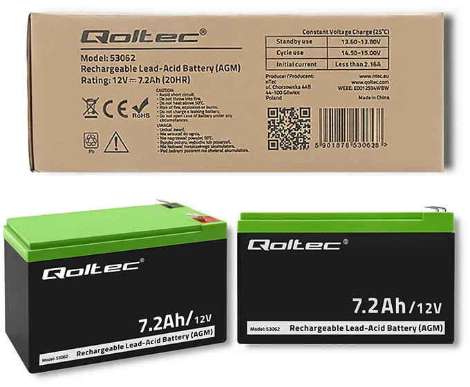 QOLTEC 53062 AGM baterija 12V 7.2Ah max 108A