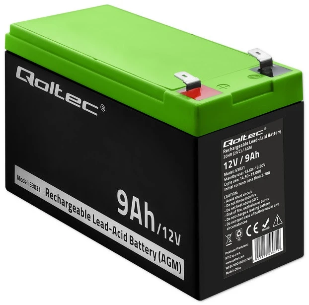 QOLTEC 53031 gelio baterija 12V 9Ah max.90A AGM