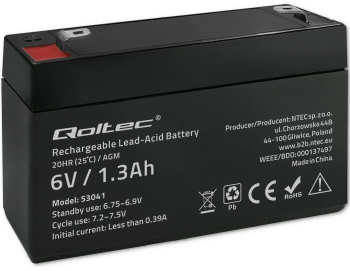 QOLTEC 53041 Baterija AGM 6V 1.3Ah max.0.39A