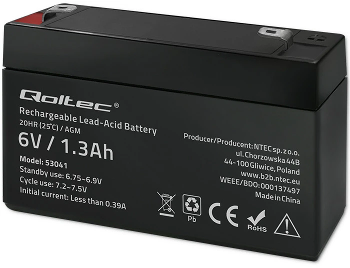 QOLTEC 53041 Baterija AGM 6V 1.3Ah max.0.39A