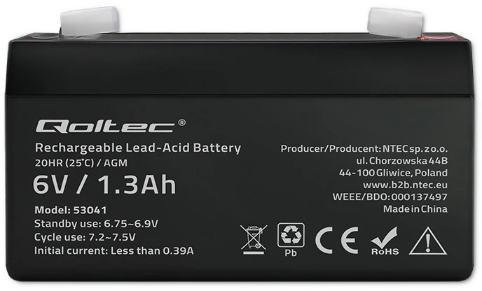 QOLTEC 53041 Baterija AGM 6V 1.3Ah max.0.39A