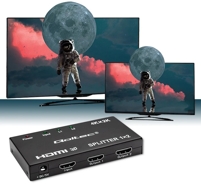 „Qoltec“ aktyvus skirstytuvas 2 x HDMI 4K x 2K | 3.4 Gb/s | Didelis stabilumas
