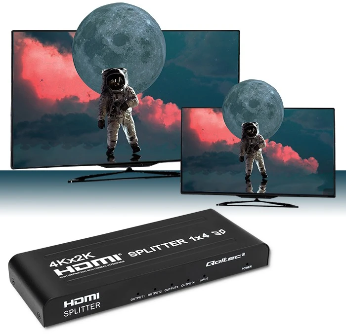 Qoltec 51798 aktyvus HDMI skirstytuvas 4 x HDMI 4K x 2K | 3,4 Gb/s