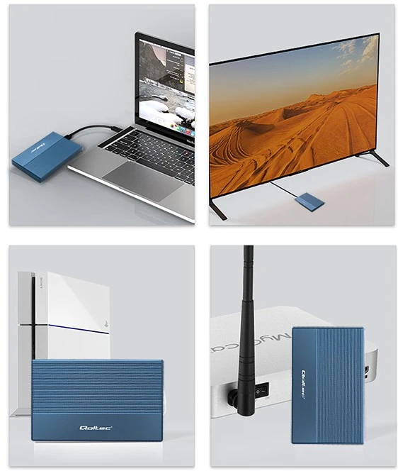 Išorinio kietojo disko dėklas Aliumininis korpusas skirtas diskams SSD HDD 25" sata USB 3.0 ypač greitas 5 Gb/s 2 TB mėlynas Qoltec
