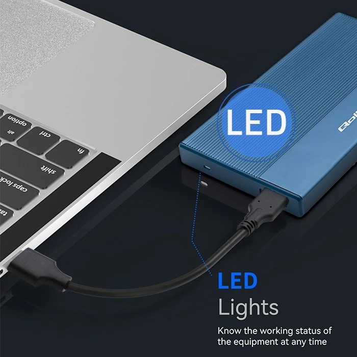 Išorinio kietojo disko dėklas Aliumininis korpusas skirtas diskams SSD HDD 25" sata USB 3.0 ypač greitas 5 Gb/s 2 TB mėlynas Qoltec