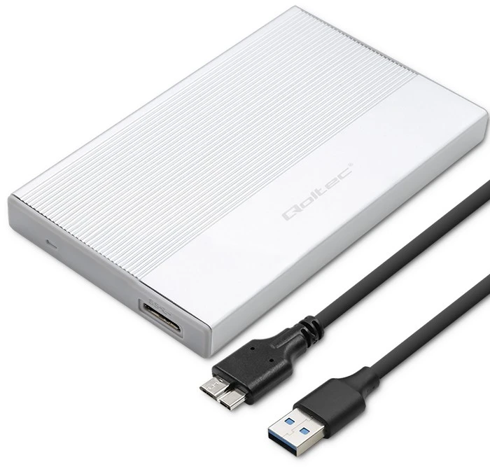 Išorinio kietojo disko dėklas Aliumininis korpusas skirtas diskams SSD HDD 25" sata USB 3.0 ypač greitas 5 Gb/s 2 TB sidabrinis Qoltec