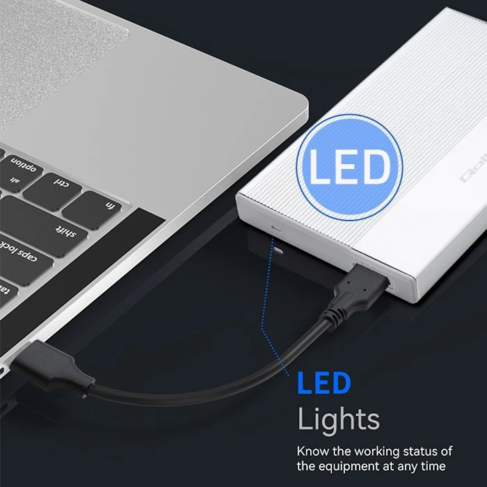Išorinio kietojo disko dėklas Aliumininis korpusas skirtas diskams SSD HDD 25" sata USB 3.0 ypač greitas 5 Gb/s 2 TB sidabrinis Qoltec