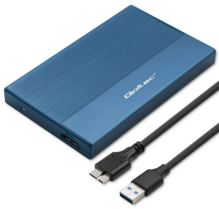 Išorinio kietojo disko dėklas Aliumininis korpusas skirtas diskams SSD HDD 25" sata USB 3.0 ypač greitas 5 Gb/s 2 TB mėlynas Qoltec