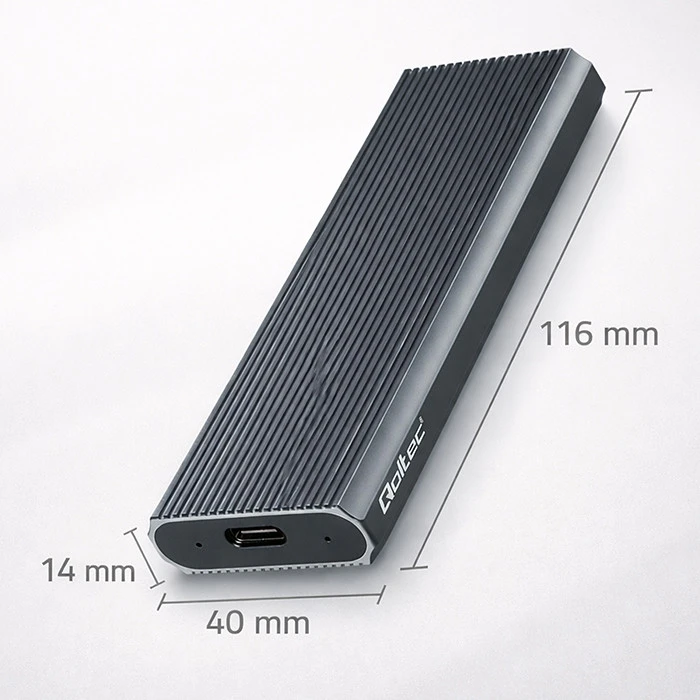 Išorinio kietojo disko dėklas Aliumininis korpusas skirtas diskui m.2 SSD nvme pcie usb 3.1 super greitis 10gb/s 4tb grafitinis Qoltec