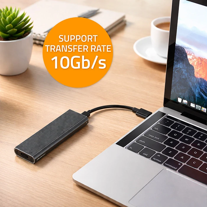 Išorinio kietojo disko dėklas Aliumininis korpusas skirtas diskui m.2 SSD nvme pcie usb 3.1 super greitis 10gb/s 4tb grafitinis Qoltec