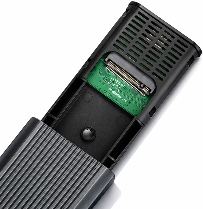 Išorinio kietojo disko dėklas Aliumininis korpusas skirtas diskui m.2 SSD nvme pcie usb 3.1 super greitis 10gb/s 4tb grafitinis Qoltec