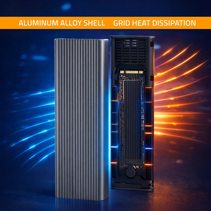 Išorinio kietojo disko dėklas Aliumininis korpusas skirtas diskui m.2 SSD nvme pcie usb 3.1 super greitis 10gb/s 4tb grafitinis Qoltec