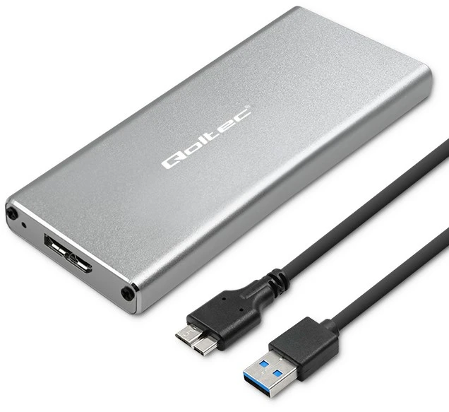 Qoltec 51833 Korpusas | M.2 SSD diskas | SATA | NGFF| USB 3.0 | Super greitis 5GB/s | 2TB | Sidabrinis
