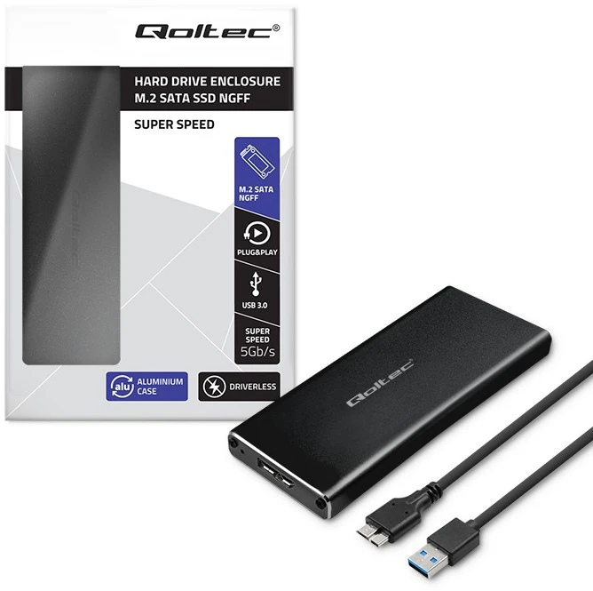 QOLTEC 51854 kietojo disko korpusas M.2 SATA SSD NGFF USB 3.0