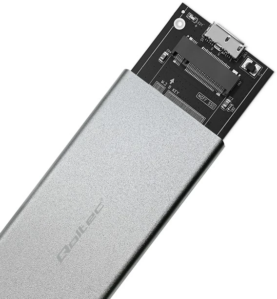 Qoltec 51833 Korpusas | M.2 SSD diskas | SATA | NGFF| USB 3.0 | Super greitis 5GB/s | 2TB | Sidabrinis
