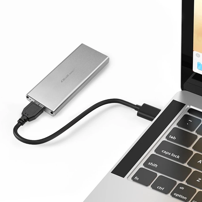 Qoltec 51833 Korpusas | M.2 SSD diskas | SATA | NGFF| USB 3.0 | Super greitis 5GB/s | 2TB | Sidabrinis