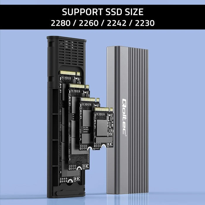SSD Korpusas - Qoltec 52267 M.2 SATA USB-C 2TB Pilkas