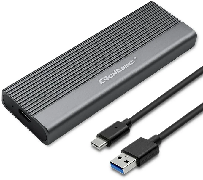 SSD Korpusas - Qoltec 52267 M.2 SATA USB-C 2TB Pilkas