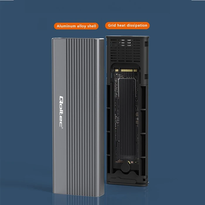 SSD Korpusas - Qoltec 52267 M.2 SATA USB-C 2TB Pilkas