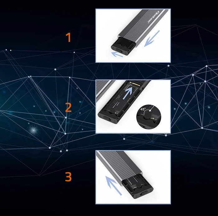 SSD Korpusas - Qoltec 52267 M.2 SATA USB-C 2TB Pilkas
