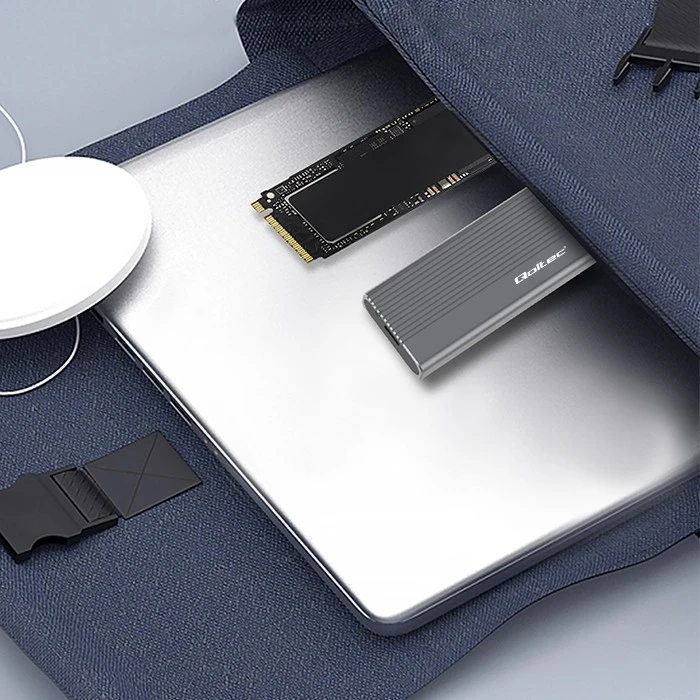 SSD Korpusas - Qoltec 52267 M.2 SATA USB-C 2TB Pilkas